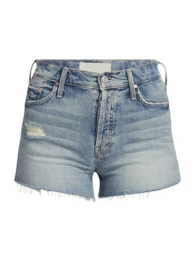 Mother Worn Denim Shorts In Gray
