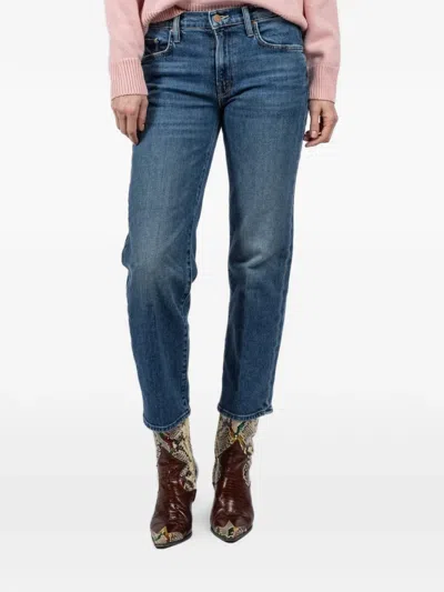 Mother Zip Cropped Jeans In Blue