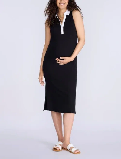 Motherhood Maternity Collared Sleeveless Polo Midi Dress In Black