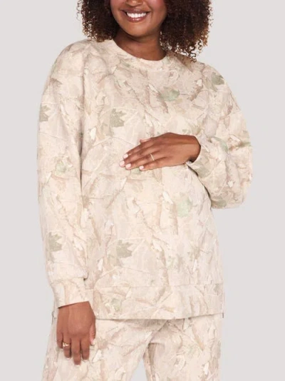 Motherhood Maternity Crew Neck Long Sleeve Side Zip Tunic In Neutral
