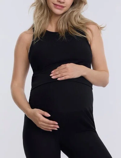 Motherhood Maternity Crew Neck Racerback Cropped Maternity Tank In Black