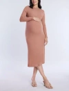 Motherhood Maternity Crew Neck Rib Knit Long Sleeve Column Dress In Mocha Mousse
