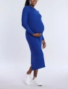 Motherhood Maternity Crew Neck Rib Knit Long Sleeve Column Dress In Sodalite Blue