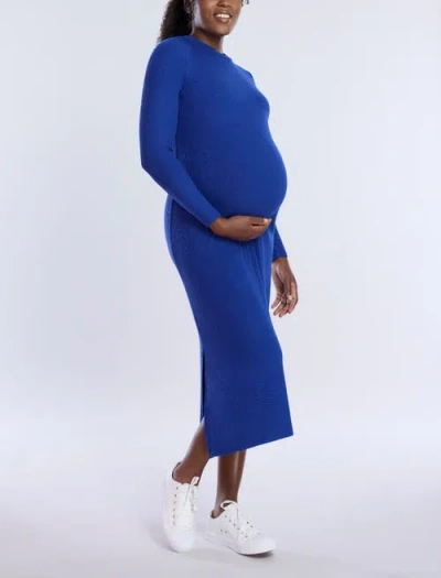 Motherhood Maternity Crew Neck Rib Knit Long Sleeve Column Dress In Sodalite Blue