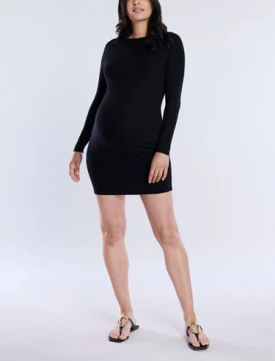 Motherhood Maternity Crew Neck Rib Knit Long Sleeve Mini Dress In Black