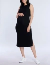 Motherhood Maternity Crew Neck Rib Knit Sleeveless Midi Dress In Black
