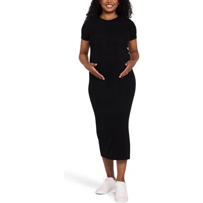 Motherhood Maternity Crew Neck Short Sleeve Nursing Midi Dress In Black