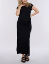 Motherhood Maternity Crew Neck Short Sleeve Side Tie Maternity Midi Dress In Black