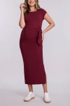 Motherhood Maternity Crew Neck Short Sleeve Side Tie Maternity Midi Dress In Burgundy