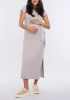 Motherhood Maternity Crew Neck Short Sleeve Side Tie Maternity Midi Dress In Opal