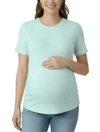 Motherhood Maternity Crew Neck Side-ruched Maternity Short Sleeve Top In Blue