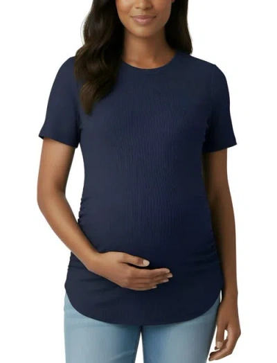 Motherhood Maternity Crew Neck Side-ruched Maternity Short Sleeve Top In Blue