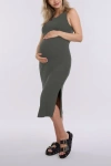 Motherhood Maternity Crew Neck Sleeveless Racerback Maternity Midi Dress In Green