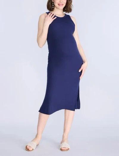 Motherhood Maternity Crew Neck Sleeveless Racerback Maternity Midi Dress In Blue