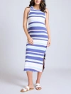 Motherhood Maternity Crew Neck Sleeveless Racerback Maternity Midi Dress In Skipper Blue Stripe