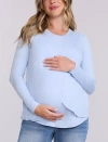 Motherhood Maternity Crewneck Long Sleeve Draped Nursing Tee In Blue