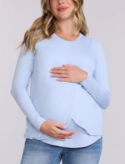 Motherhood Maternity Crewneck Long Sleeve Draped Nursing Tee In Blue