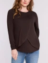 Motherhood Maternity Crewneck Long Sleeve Draped Nursing Tee In Brown
