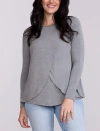 Motherhood Maternity Crewneck Long Sleeve Draped Nursing Tee In Gray