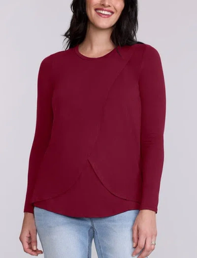 Motherhood Maternity Crewneck Long Sleeve Draped Nursing Tee In Red