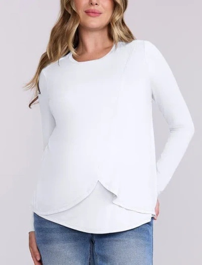 Motherhood Maternity Crewneck Long Sleeve Draped Nursing Tee In White