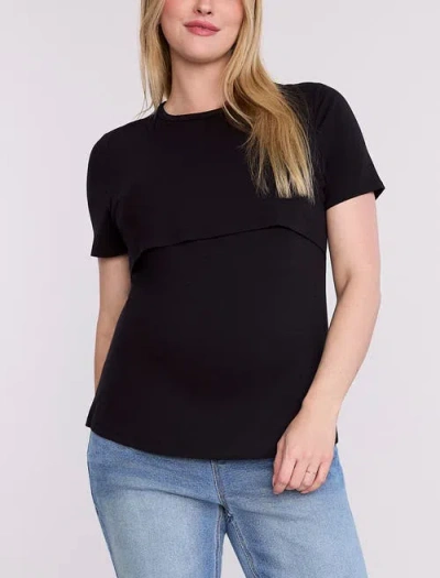 Motherhood Maternity Crewneck Short Sleeve Nursing Tee In Black