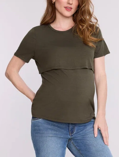 Motherhood Maternity Crewneck Short Sleeve Nursing Tee In Green
