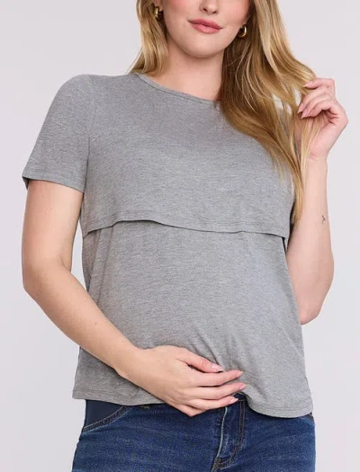 Motherhood Maternity Crewneck Short Sleeve Nursing Tee In Gray