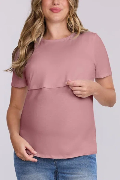 Motherhood Maternity Crewneck Short Sleeve Nursing Tee In Brown