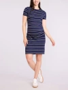 Motherhood Maternity Crewneck Short Sleeve Side Ruched Bodycon Mini Dress In Blue