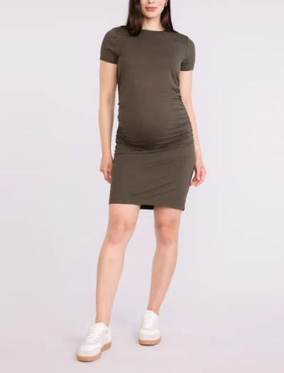 Motherhood Maternity Crewneck Short Sleeve Side Ruched Bodycon Mini Dress In Multi