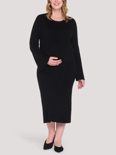 Motherhood Maternity Long Flared Sleeve Midi Sweater Dress In Black