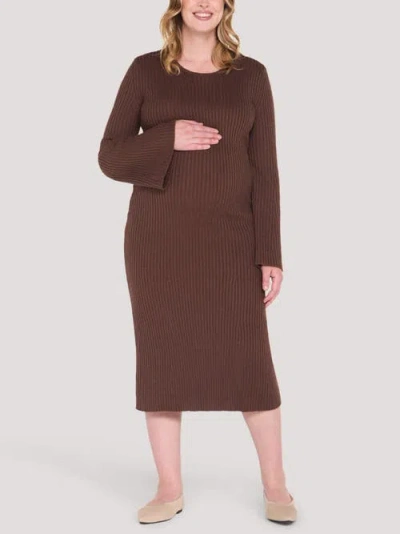 Motherhood Maternity Long Flared Sleeve Midi Sweater Dress In French Roast