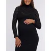 Motherhood Maternity Long Sleeve Bodycon Mesh Maternity Top In Black Lace