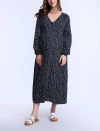 Motherhood Maternity Long Sleeve Button Front Maternity Midi Dress In Black Ditsy