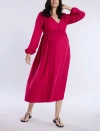 Motherhood Maternity Long Sleeve Button Front Maternity Midi Dress In Cerise