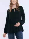 Motherhood Maternity Long Sleeve Empire Waist Keyhole Woven Blouse In Black