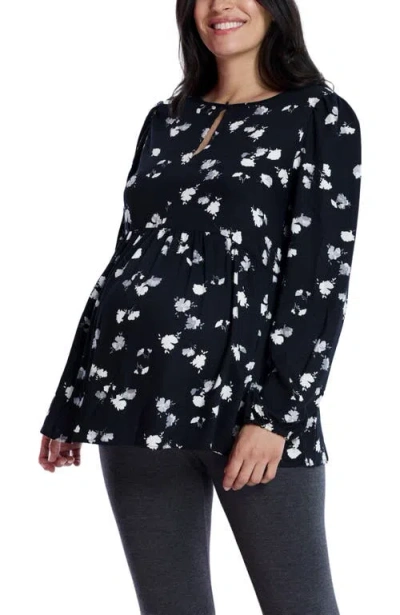 Motherhood Maternity Long Sleeve Empire Waist Keyhole Woven Blouse In Black