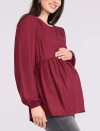 Motherhood Maternity Long Sleeve Empire Waist Keyhole Woven Blouse In Burgundy
