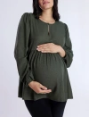 Motherhood Maternity Long Sleeve Empire Waist Keyhole Woven Blouse In Deep Depths