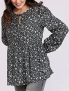 Motherhood Maternity Long Sleeve Empire Waist Keyhole Woven Blouse In Gray