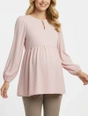 Motherhood Maternity Long Sleeve Empire Waist Keyhole Woven Blouse In Pink