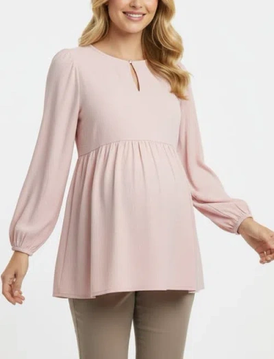 Motherhood Maternity Long Sleeve Empire Waist Keyhole Woven Blouse In Pink
