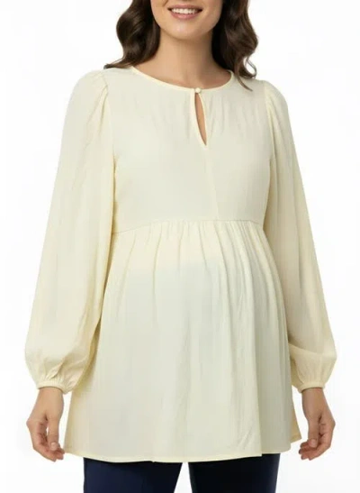 Motherhood Maternity Long Sleeve Empire Waist Keyhole Woven Blouse In White