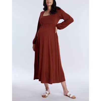 Motherhood Maternity Long Sleeve Empire Waist Maxi Dress In Brandy Brown