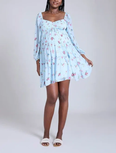 Motherhood Maternity Long Sleeve Front Tie Tiered Maternity Mini Dress In Multi