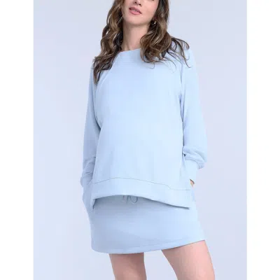 Motherhood Maternity Long Sleeve With Side Slits Scuba Knit Raglan Top In Blue
