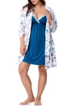 Motherhood Maternity Maternity Robe And Nursing Chemise Sleep Set In Blue