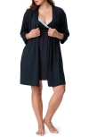 Motherhood Maternity Maternity Robe And Nursing Chemise Sleep Set In Black