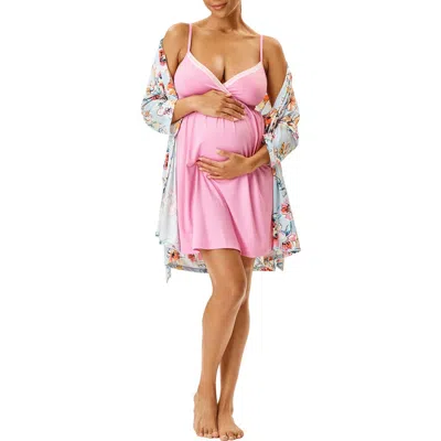 Motherhood Maternity Maternity Robe And Nursing Chemise Sleep Set With Baby Swaddle